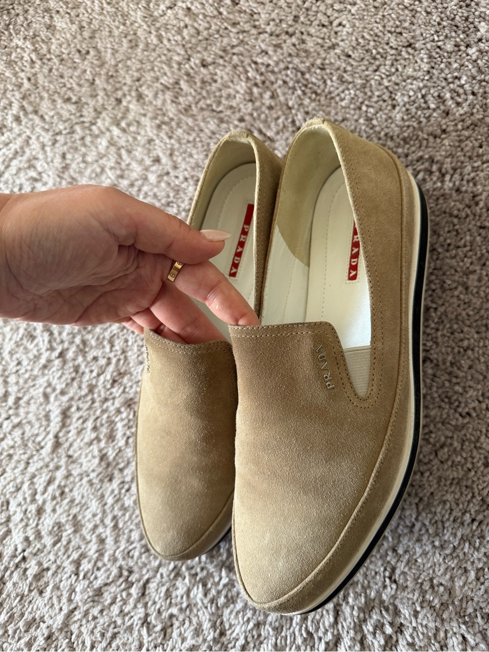 Prada Beige Suede Slip-On Loafers 39 - Picture 4 of 6